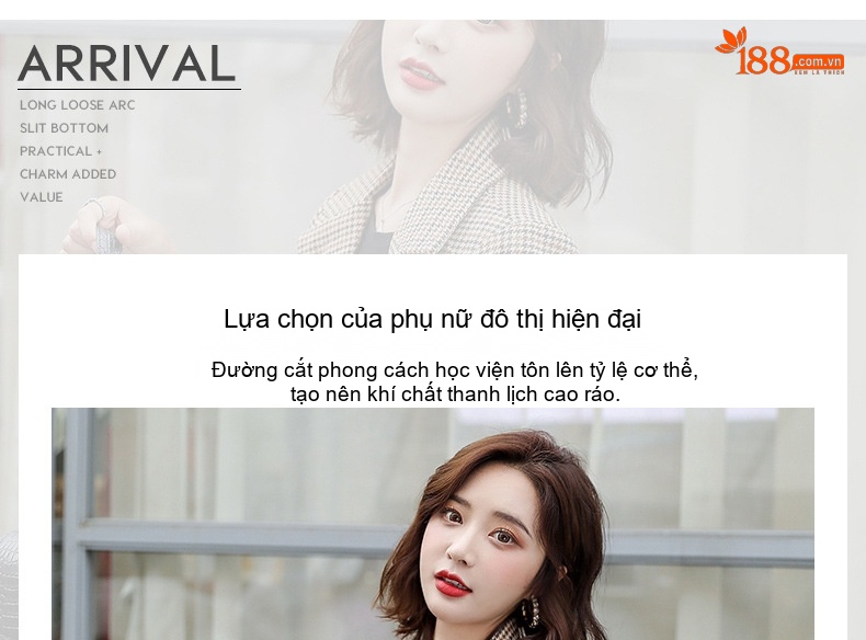 Áo Blazer Nữ Thu Đông Dáng Ngắn Chiết Eo Họa Tiết Kẻ Caro Phong Cách Anh Quốc Màu Nâu chi tiết 2