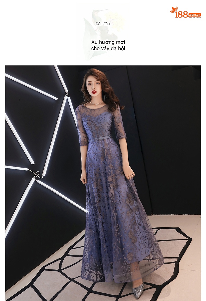 Váy Dạ Hội Dáng Dài Tay Lỡ Thiết Kế Sang Trọng Thanh Lịch Màu Xanh, Đen chi tiết 10