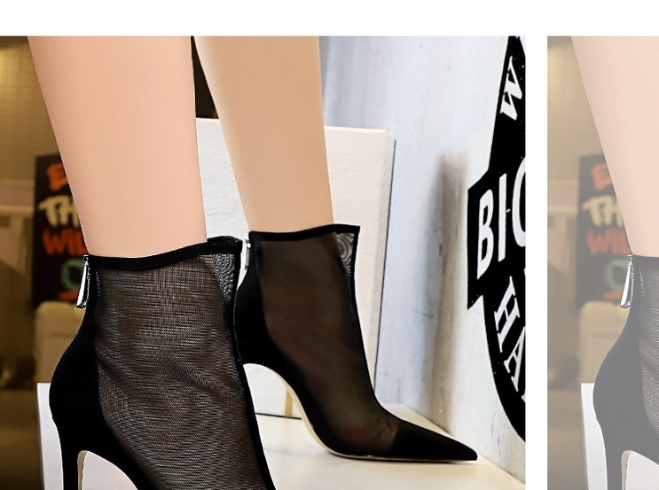 Boot Nữ Gót Nhọn Da Mờ Lưới Lót Chiều Cao Đế Khoảng 8cm Màu Đen, Kem chi tiết 6