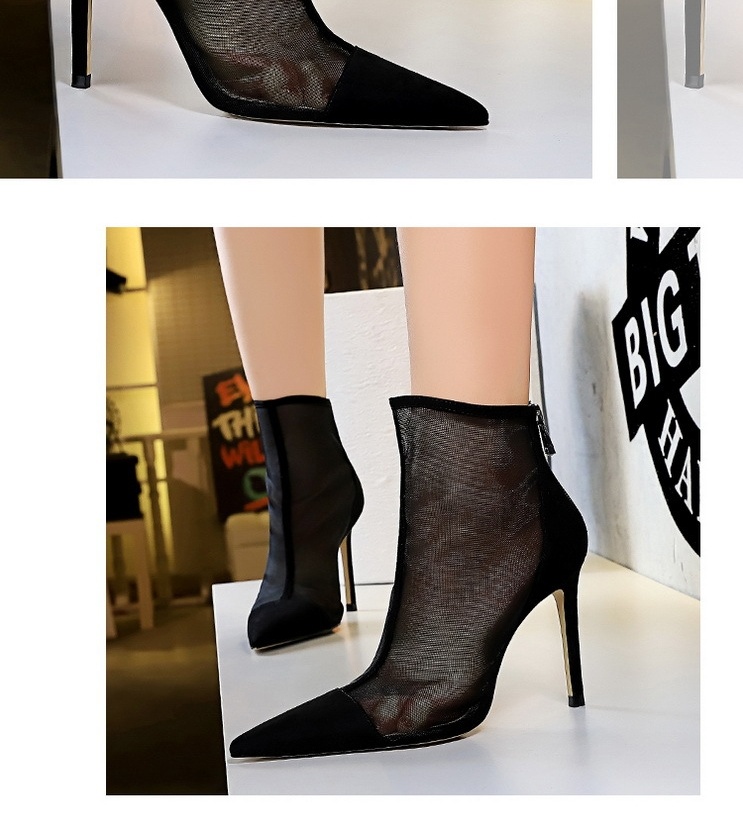Boot Nữ Gót Nhọn Da Mờ Lưới Lót Chiều Cao Đế Khoảng 8cm Màu Đen, Kem chi tiết 7
