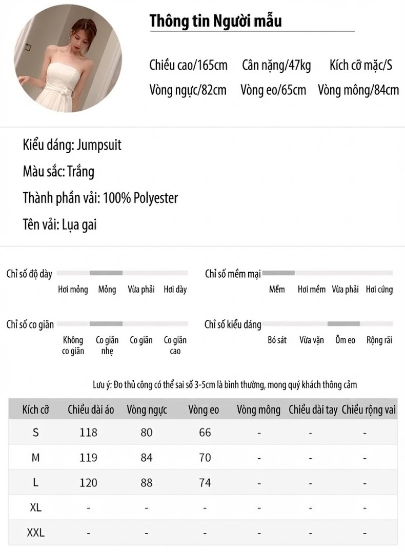 Jumpsuit Nữ Ống Rộng Hở Vai Cổ Yếm Thắt Nơ Eo Cao Xẻ Tà Sexy Màu Trắng chi tiết 1