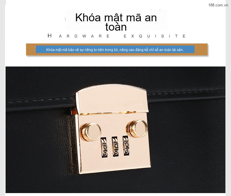 Túi Đeo Chéo/Xách Tay/Đựng Laptop Nam Da Bóng Khóa Số Công Sở Cổ Điển Màu Đen, Nâu chi tiết 6