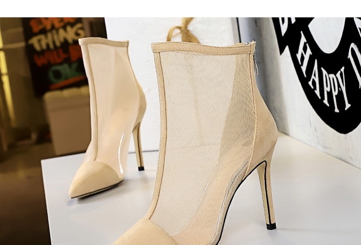 Boot Nữ Gót Nhọn Da Mờ Lưới Lót Chiều Cao Đế Khoảng 8cm Màu Đen, Kem chi tiết 3