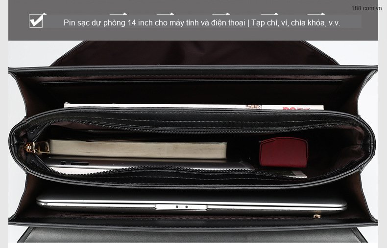 Túi Đeo Chéo/Xách Tay/Đựng Laptop Nam Da Bóng Khóa Số Công Sở Cổ Điển Màu Đen, Nâu chi tiết 9