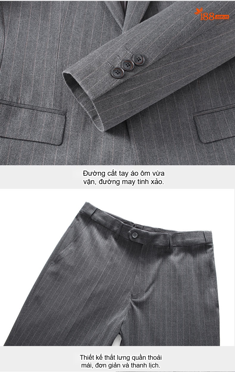 Bộ Vest Nam Kẻ Sọc Phong Cách Anh Quốc Lịch Lãm Màu Xám chi tiết 17