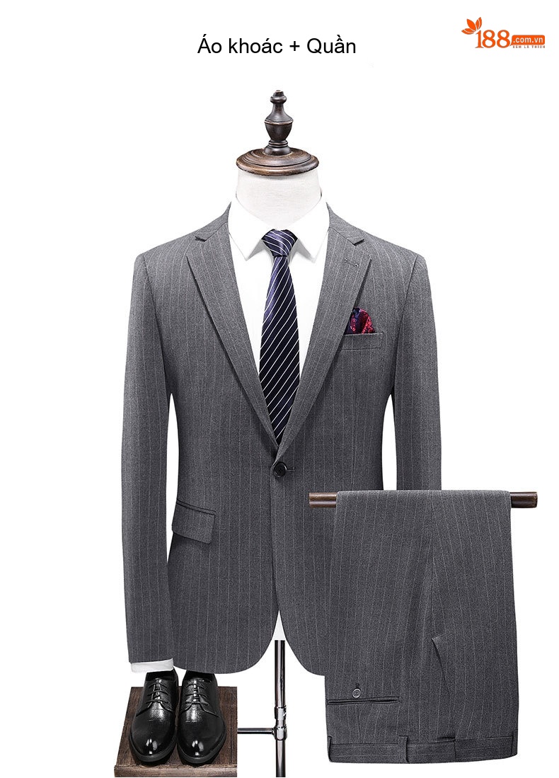 Bộ Vest Nam Kẻ Sọc Phong Cách Anh Quốc Lịch Lãm Màu Xám chi tiết 13