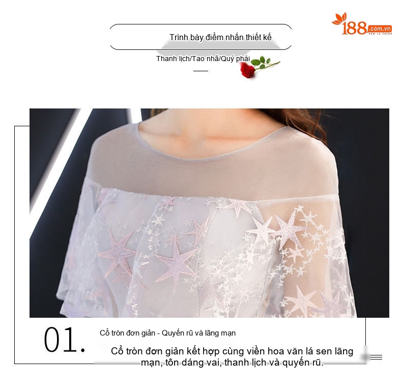 Váy Dạ Hội Lưới Ren Dáng Dài Thướt Tha Màu Xám chi tiết 3