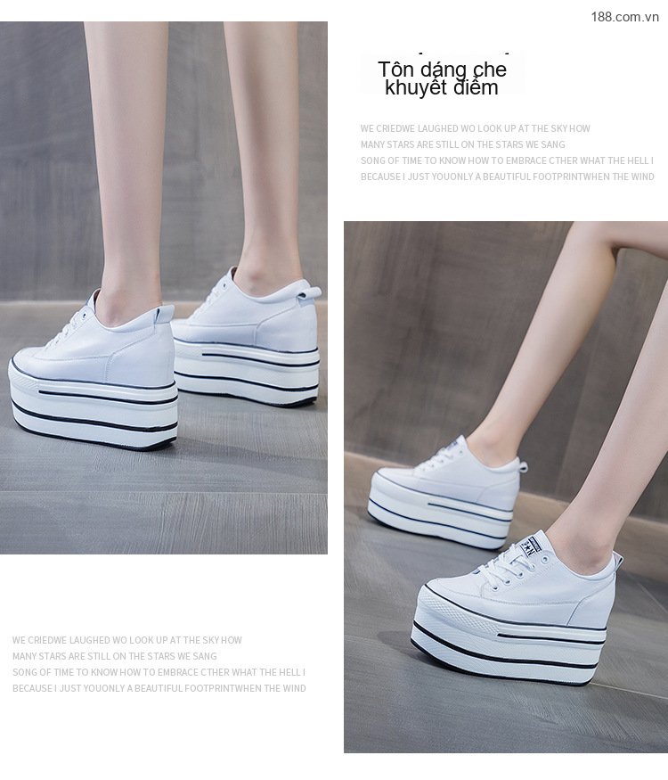 Giày Thể Thao Nữ Đế Bánh Mì Dây Buộc Tăng Chiều Cao 7.5cm Màu Trắng, Đen chi tiết 10
