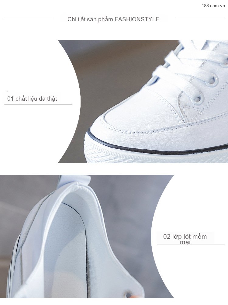 Giày Thể Thao Nữ Đế Bánh Mì Dây Buộc Tăng Chiều Cao 7.5cm Màu Trắng, Đen chi tiết 6