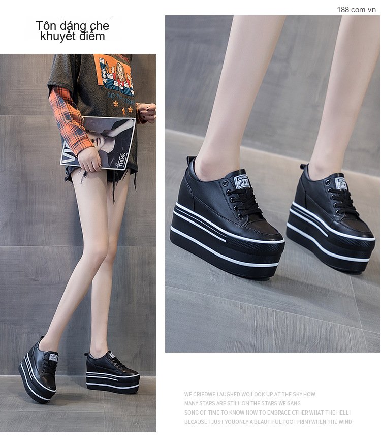 Giày Thể Thao Nữ Đế Bánh Mì Dây Buộc Tăng Chiều Cao 7.5cm Màu Trắng, Đen chi tiết 13
