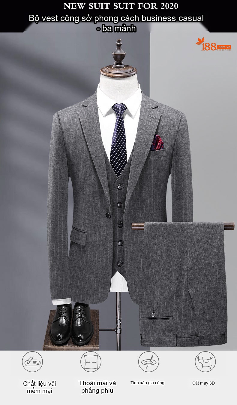 Bộ Vest Nam Kẻ Sọc Phong Cách Anh Quốc Lịch Lãm Màu Xám chi tiết 1