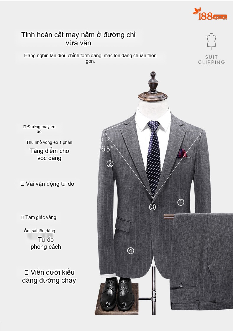 Bộ Vest Nam Kẻ Sọc Phong Cách Anh Quốc Lịch Lãm Màu Xám chi tiết 3