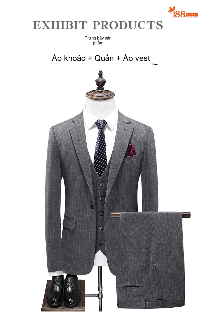 Bộ Vest Nam Kẻ Sọc Phong Cách Anh Quốc Lịch Lãm Màu Xám chi tiết 12