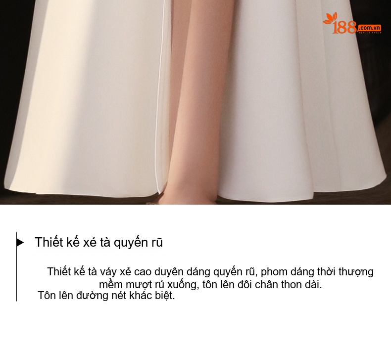 Váy Dạ Hội Dáng Dài Hở Vai Xẻ Tà Phong Cách Quý Cô Màu Trắng chi tiết 13