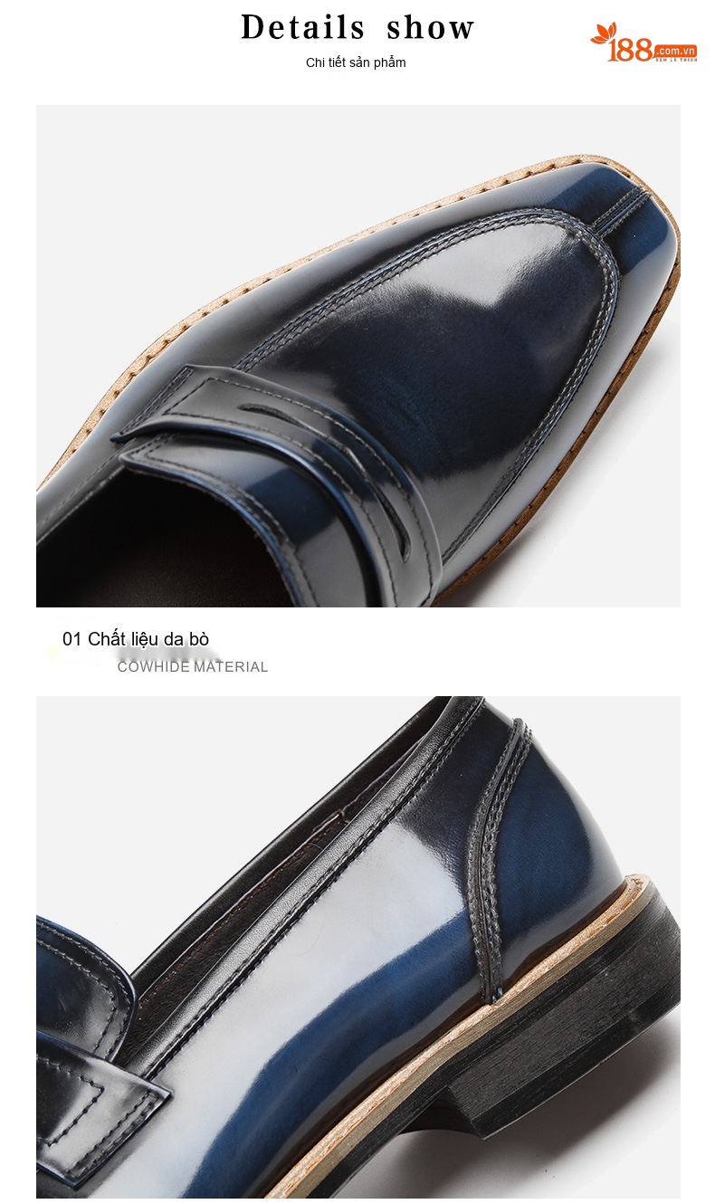 Giày Lười Nam Da Bóng Chiều Cao Đế Khoảng 3cm Màu Đen, Xanh Navy chi tiết 18