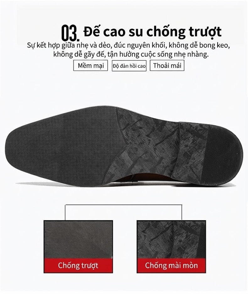 Giày Lười Nam Da Bóng Dập Vân Chiều Cao Đế Khoảng 3cm Màu Đen, Nâu chi tiết 3