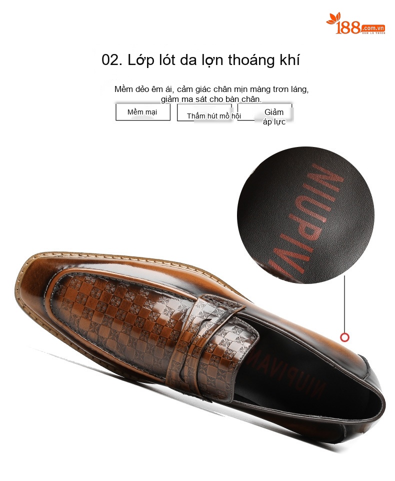 Giày Lười Nam Da Bóng Dập Vân Chiều Cao Đế Khoảng 3cm Màu Đen, Nâu chi tiết 2