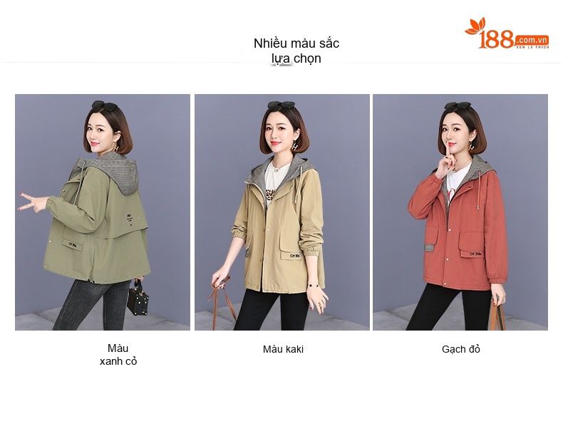 Áo Khoác Gió Nữ Dáng Ngắn Có Mũ Trùm Đầu Dáng Rộng Phong Cách Hàn Quốc Màu Xanh Olive, Nâu Đỏ, Vàng Be chi tiết 5