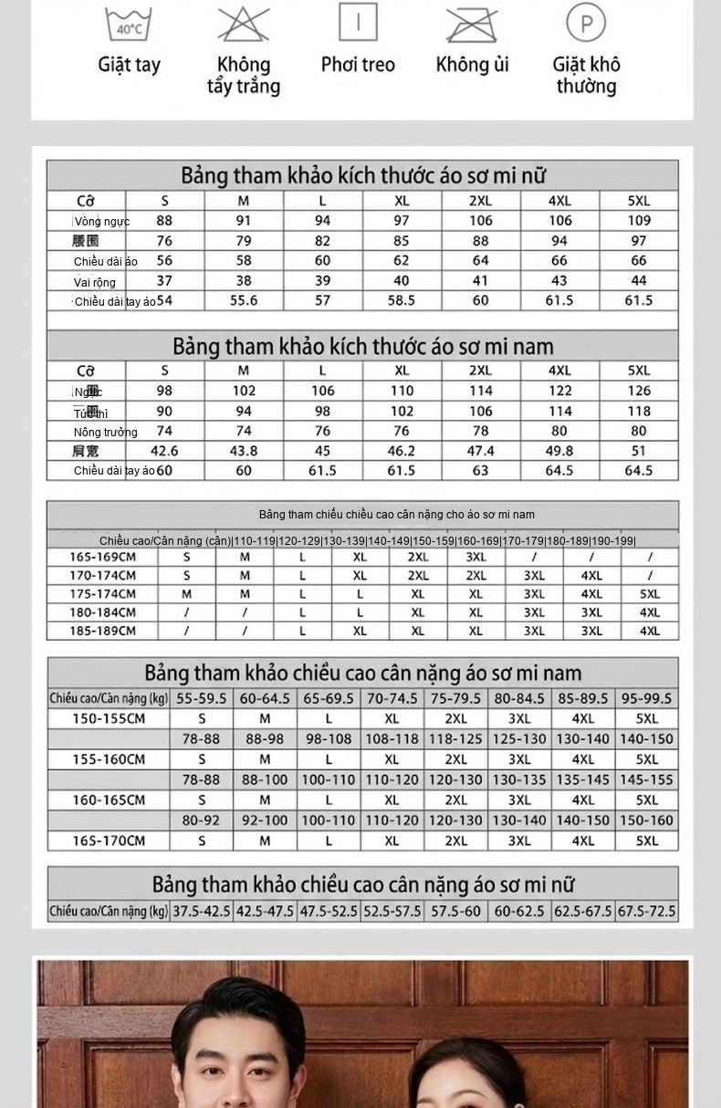 Áo Sơ Mi Dài Tay Nam/Nữ Cotton Chống Nhăn Sọc Caro Công Sở Màu Xanh Dương chi tiết 10