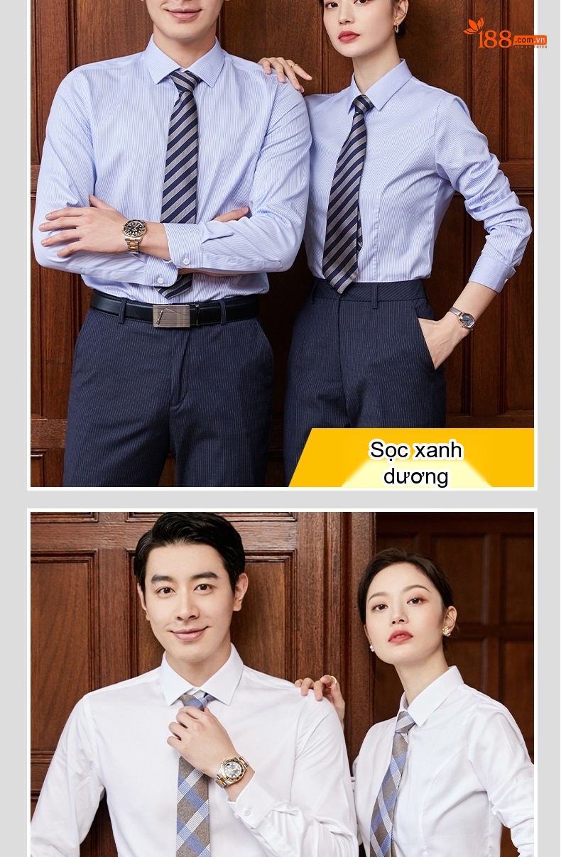 Áo Sơ Mi Dài Tay Nam/Nữ Cotton Chống Nhăn Sọc Caro Công Sở Màu Xanh Dương chi tiết 11