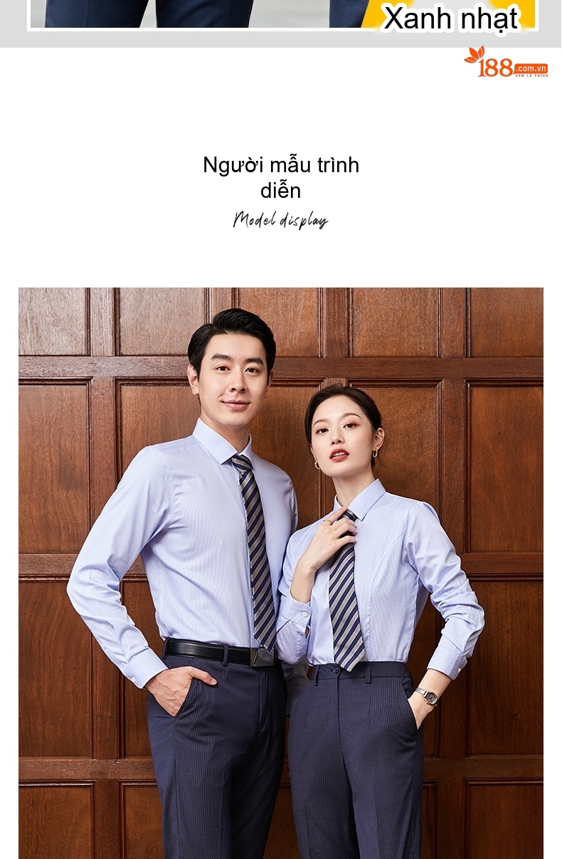 Áo Sơ Mi Dài Tay Nam/Nữ Cotton Chống Nhăn Sọc Caro Công Sở Màu Xanh Dương chi tiết 13