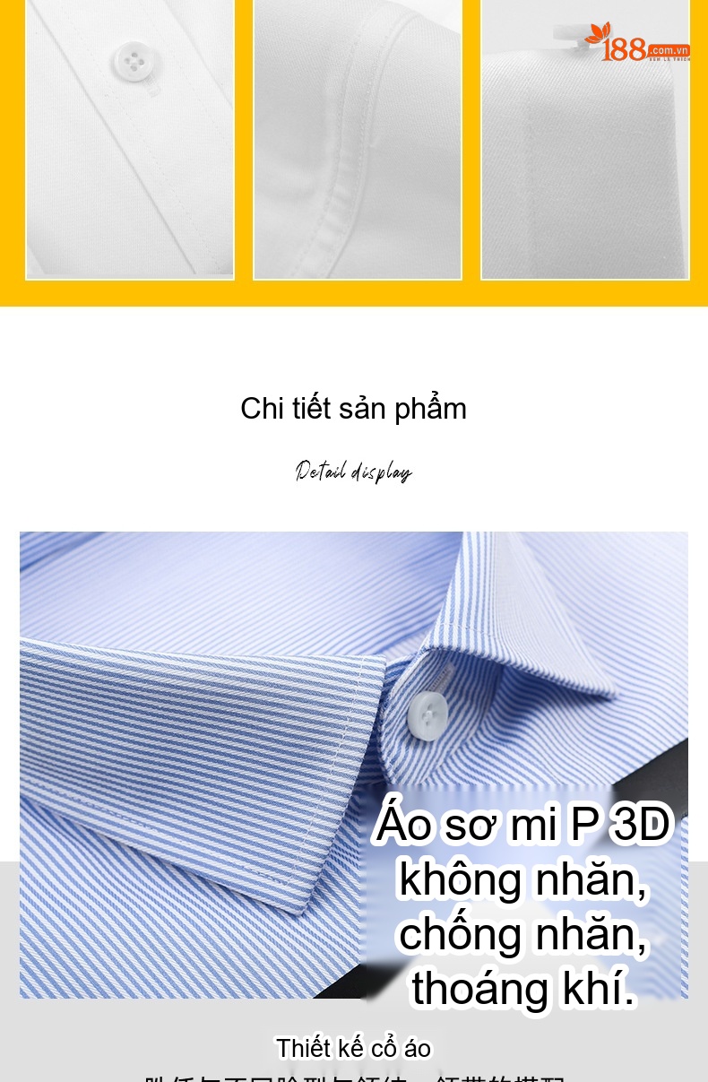 Áo Sơ Mi Dài Tay Nam/Nữ Cotton Chống Nhăn Sọc Caro Công Sở Màu Xanh Dương chi tiết 28
