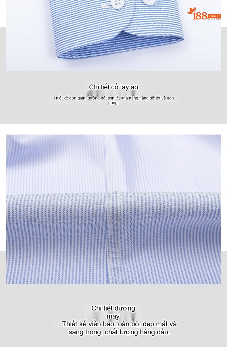 Áo Sơ Mi Dài Tay Nam/Nữ Cotton Chống Nhăn Sọc Caro Công Sở Màu Xanh Dương chi tiết 30