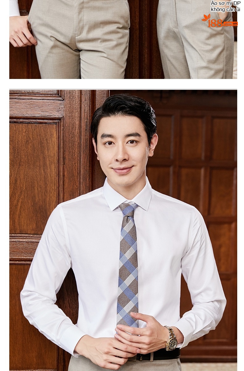 Áo Sơ Mi Dài Tay Nam Nữ Cotton Chống Nhăn Thêu Logo Màu Xanh Lam chi tiết 35