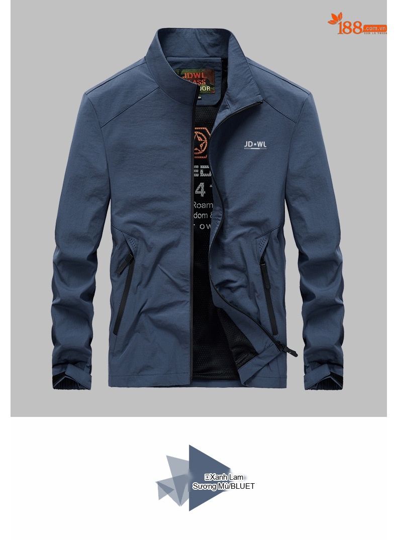 Áo Khoác Nam Cổ Trụ Màu Trơn Phong Cách Business Casual Màu Đen, Xám, Xanh Dương, Xanh Lá... chi tiết 5