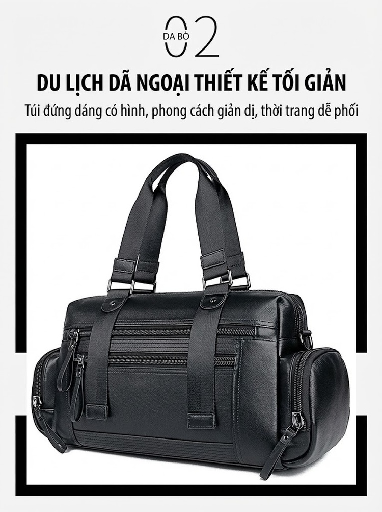 Túi Xách Tay Nam Da Bò Vân Nappa Thời Trang Công Sở Đeo Vai Chéo Du Lịch 7420 Màu Đen chi tiết 4