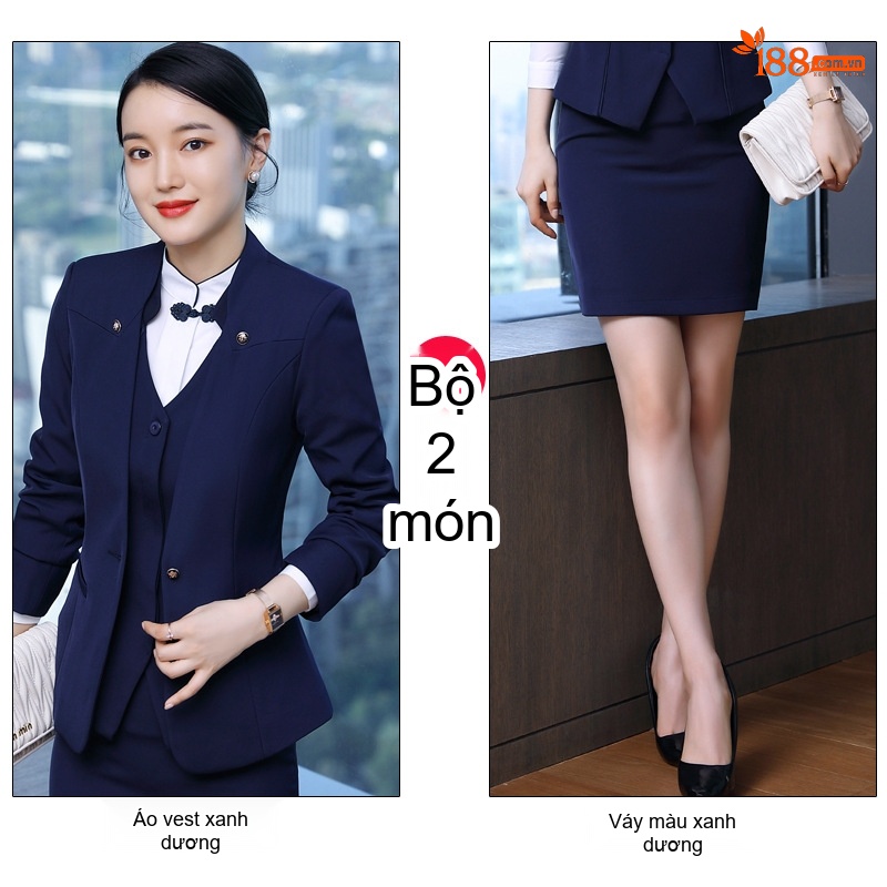 Bộ Vest Công Sở Nữ Lễ Tân Khách Sạn, Quần Áo Đồng Phục Nhân Viên Spa Màu Đen, Đỏ Đô, Xanh Navy...