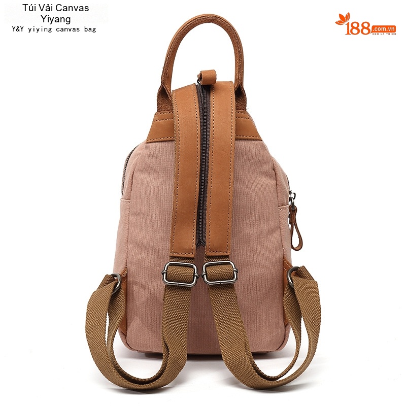Balo Nữ Vải Canvas Chống Nước Quai Da Thật Màu Hồng, Kem, Nâu, Xám