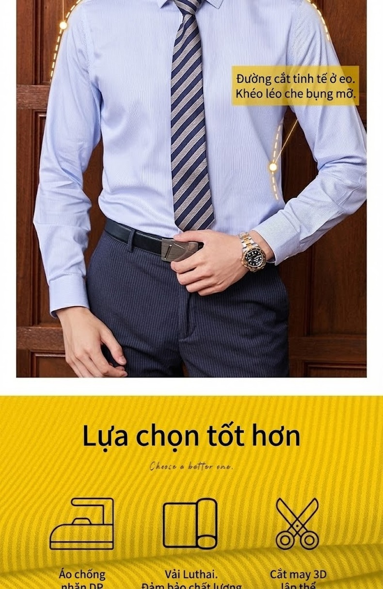 Áo Sơ Mi Dài Tay Nam/Nữ Cotton Chống Nhăn Sọc Caro Công Sở Màu Xanh Dương chi tiết 5