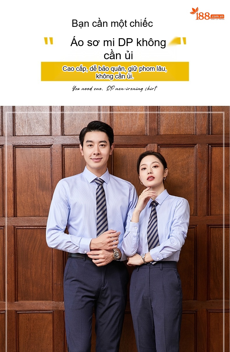 Áo Sơ Mi Dài Tay Nam/Nữ Cotton Chống Nhăn Sọc Caro Công Sở Màu Xanh Dương chi tiết 3
