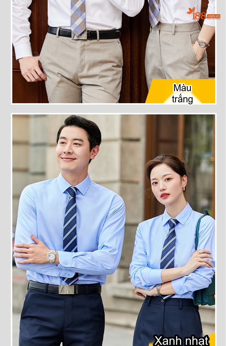 Áo Sơ Mi Dài Tay Nam/Nữ Cotton Chống Nhăn Sọc Caro Công Sở Màu Xanh Dương chi tiết 12