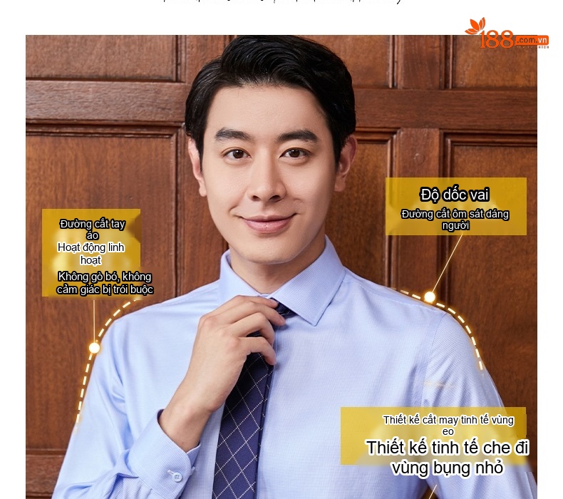 Áo Sơ Mi Dài Tay Nam Nữ Cotton Chống Nhăn Thêu Logo Màu Xanh Lam chi tiết 5