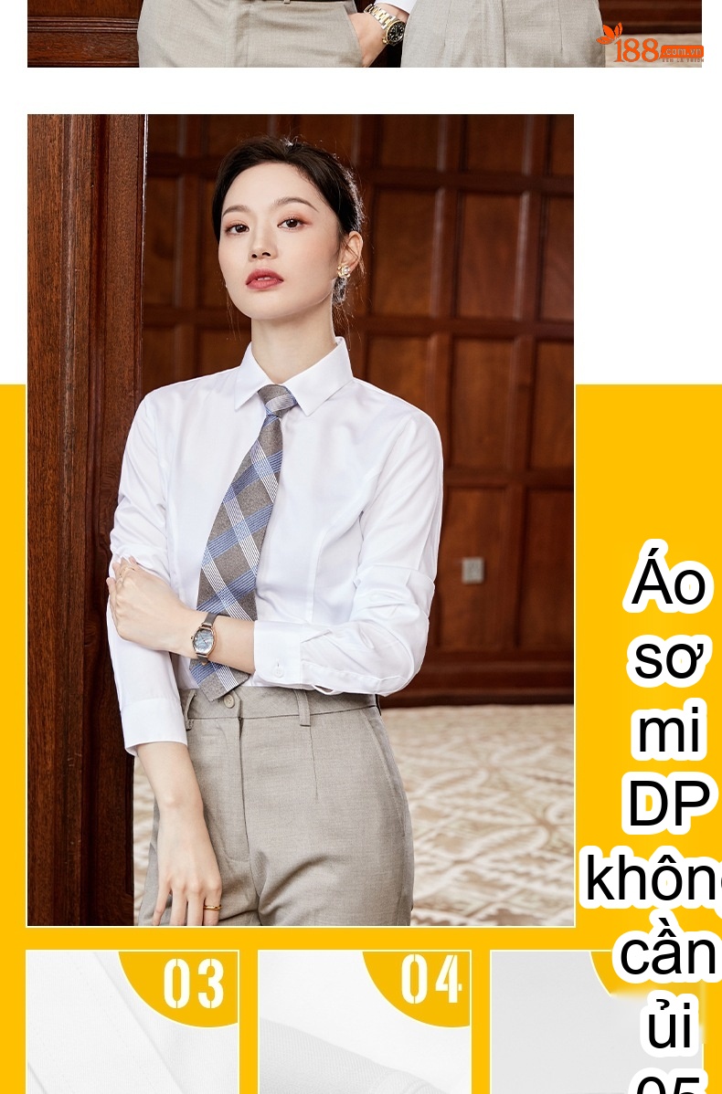 Áo Sơ Mi Dài Tay Nam Nữ Cotton Chống Nhăn Thêu Logo Màu Xanh Lam chi tiết 37