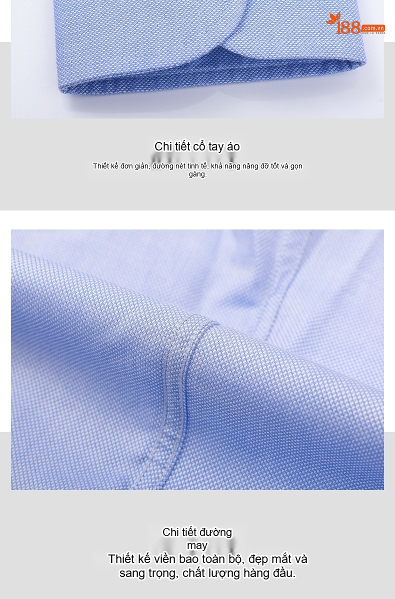 Áo Sơ Mi Dài Tay Nam Nữ Cotton Chống Nhăn Thêu Logo Màu Xanh Lam chi tiết 41