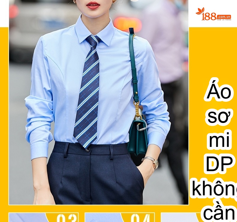 Áo Sơ Mi Dài Tay Nam Nữ Cotton Chống Nhăn Thêu Logo Màu Xanh Lam chi tiết 34