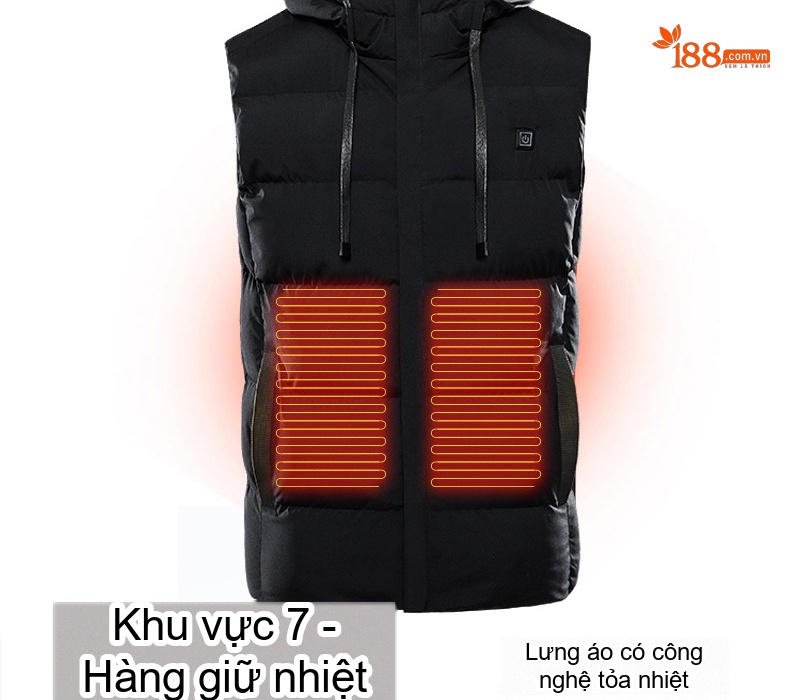 Áo Gile Chống Nước Phát Nhiệt Sưởi Ấm Mùa Đông Có Mũ Trùm Đầu Sạc USB Màu Đen, Xám, Xanh Navy, Đỏ... chi tiết 15