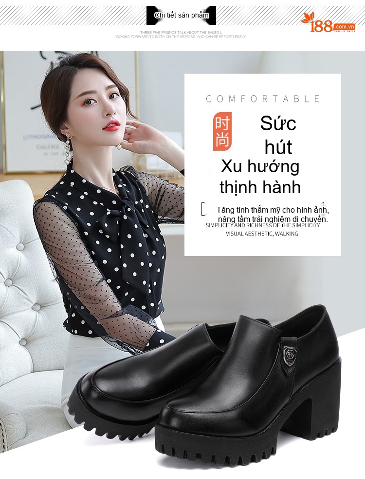 Giày Búp Bê Nữ Da Bóng Đế Xuồng Cao Gót Chiều Cao Đế Khoảng 6cm Màu Đen chi tiết 4