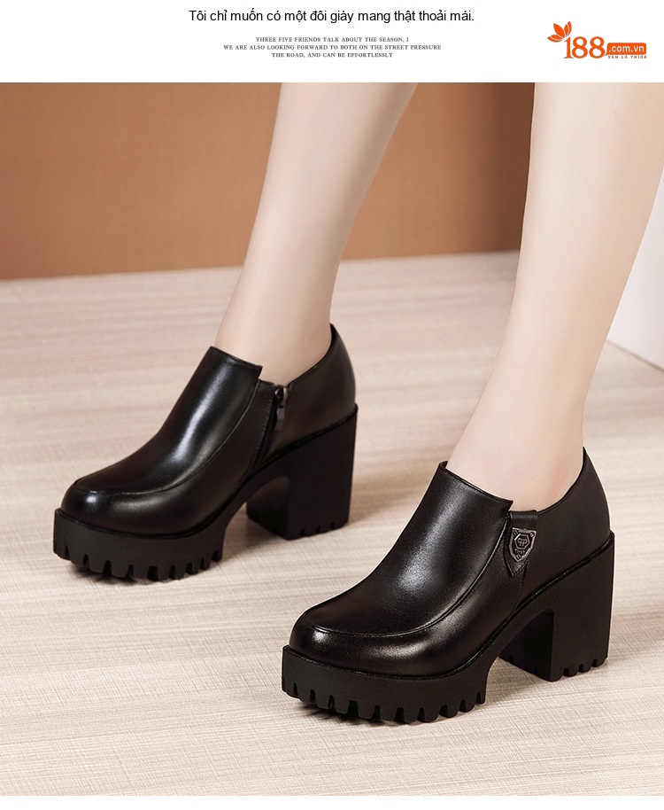 Giày Búp Bê Nữ Da Bóng Đế Xuồng Cao Gót Chiều Cao Đế Khoảng 6cm Màu Đen chi tiết 7