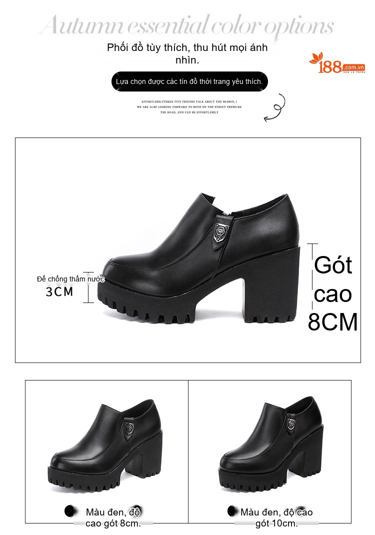 Giày Búp Bê Nữ Da Bóng Đế Xuồng Cao Gót Chiều Cao Đế Khoảng 6cm Màu Đen chi tiết 3