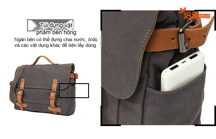 Túi Đeo Chéo Nam Vải Canvas Đa Năng Phong Cách Hàn Quốc Màu Xám, Xanh Lá, Nâu, Đen... chi tiết 13