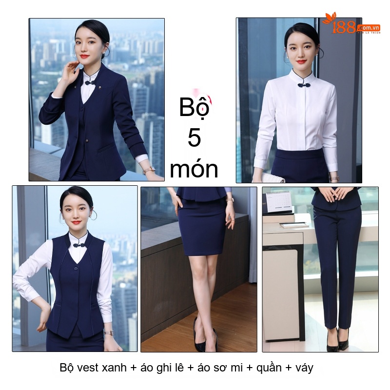 Bộ Vest Công Sở Nữ Lễ Tân Khách Sạn, Quần Áo Đồng Phục Nhân Viên Spa Màu Đen, Đỏ Đô, Xanh Navy...