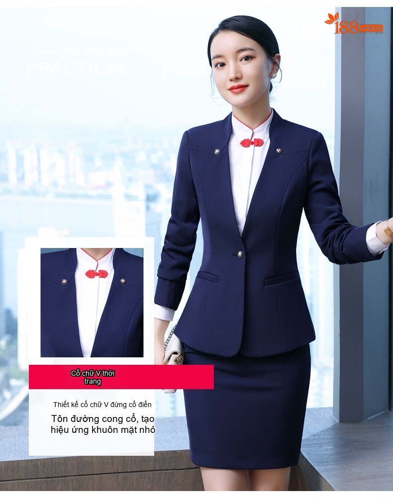 Bộ Vest Công Sở Nữ Lễ Tân Khách Sạn, Quần Áo Đồng Phục Nhân Viên Spa Màu Đen, Đỏ Đô, Xanh Navy... chi tiết 3