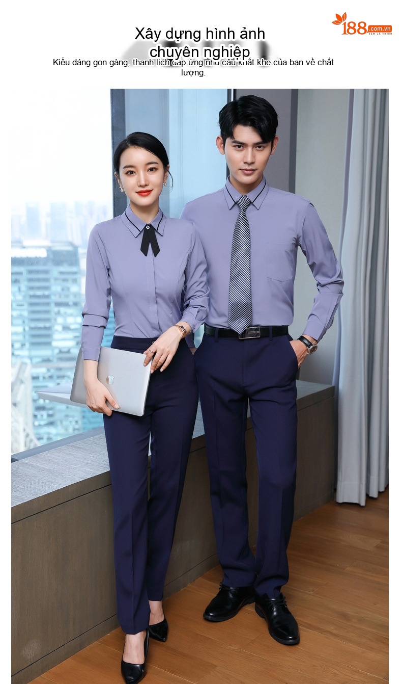 Áo Sơ Mi Công Sở Dài Tay Nam Nữ Màu Trắng, Xám chi tiết 5
