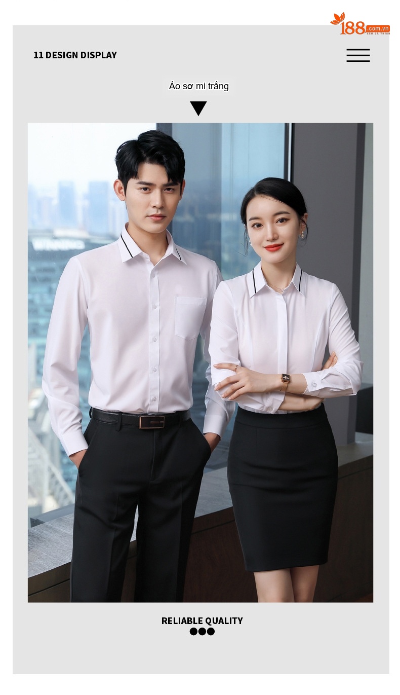 Áo Sơ Mi Công Sở Dài Tay Nam Nữ Màu Trắng, Xám chi tiết 10