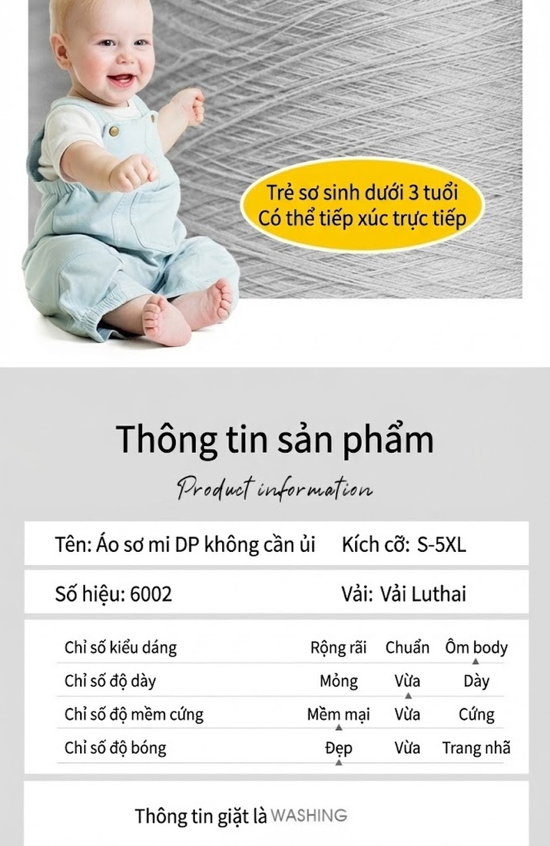 Áo Sơ Mi Dài Tay Nam/Nữ Cotton Chống Nhăn Sọc Caro Công Sở Màu Xanh Dương chi tiết 9