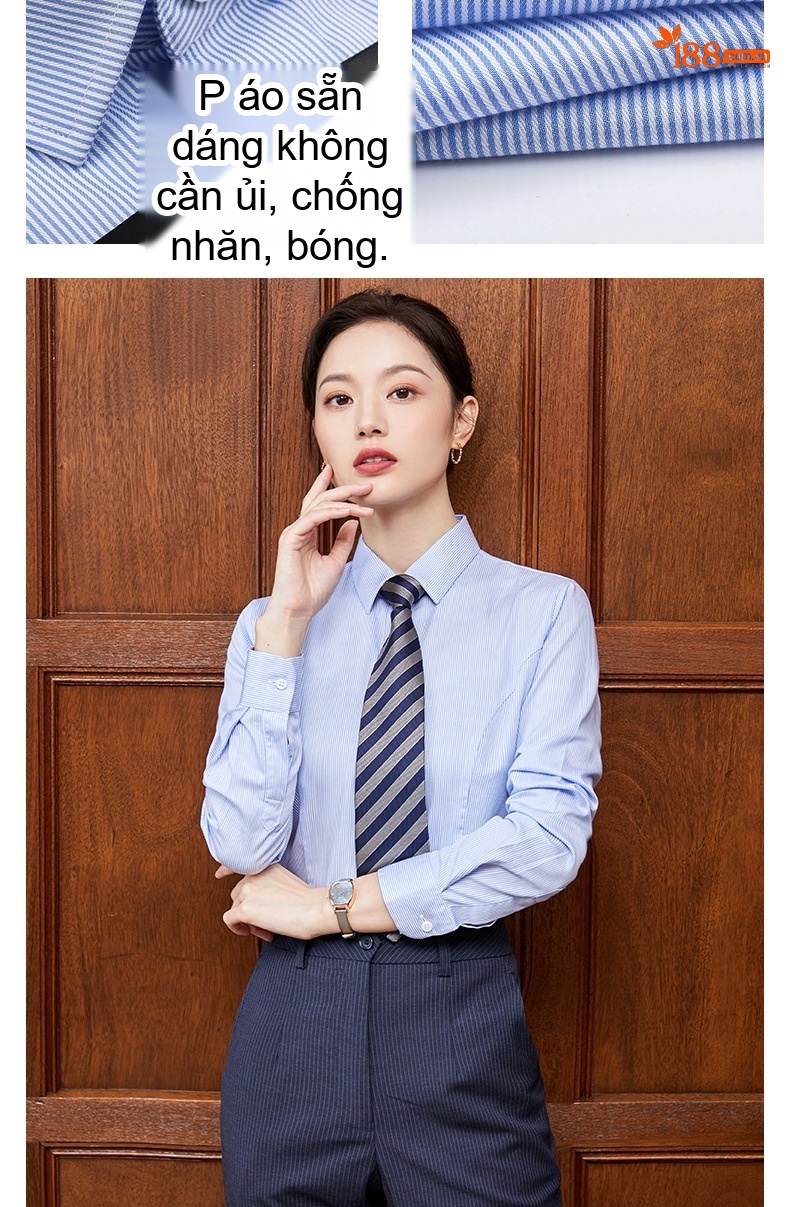 Áo Sơ Mi Dài Tay Nam/Nữ Cotton Chống Nhăn Sọc Caro Công Sở Màu Xanh Dương chi tiết 16